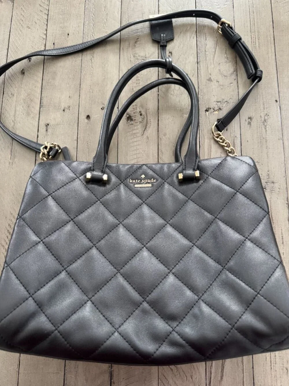 KATE SPADE emerson place olivera quilted leather satchel bag black